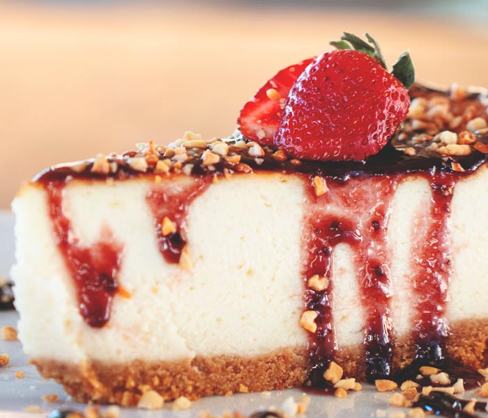 close up of strawberry cheesecake