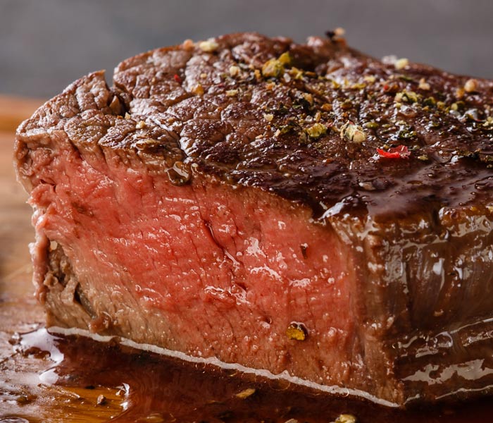 close up of cut steak